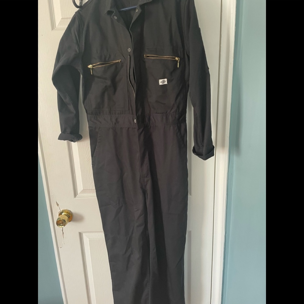 Hard to find Black Dickies front zip overall with gold zippers size M
